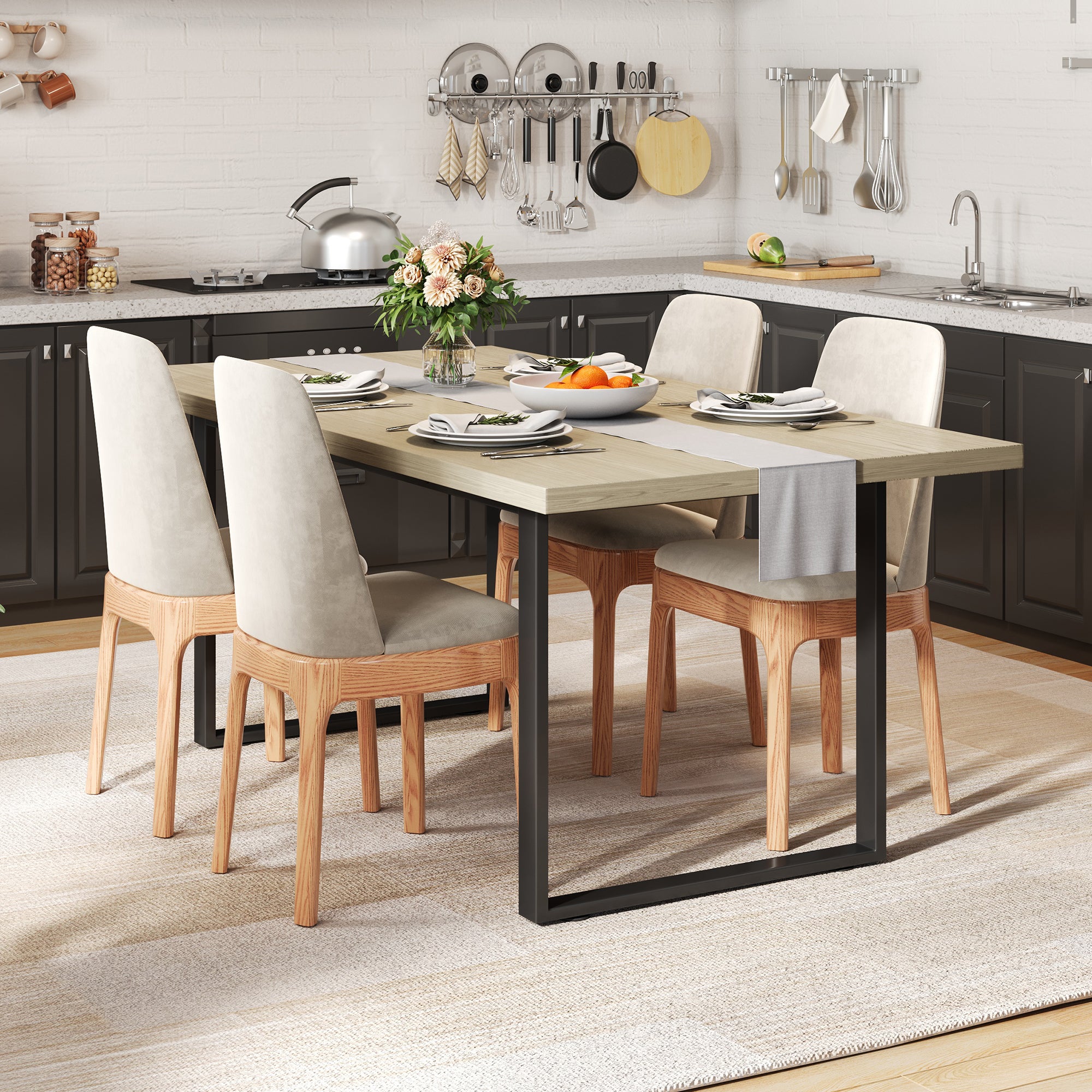 Stół jadalny dla 6-8 osób - 160 x 80 x 75 cm - MDF i nogi metalowe - Naturalny i czarny - 8