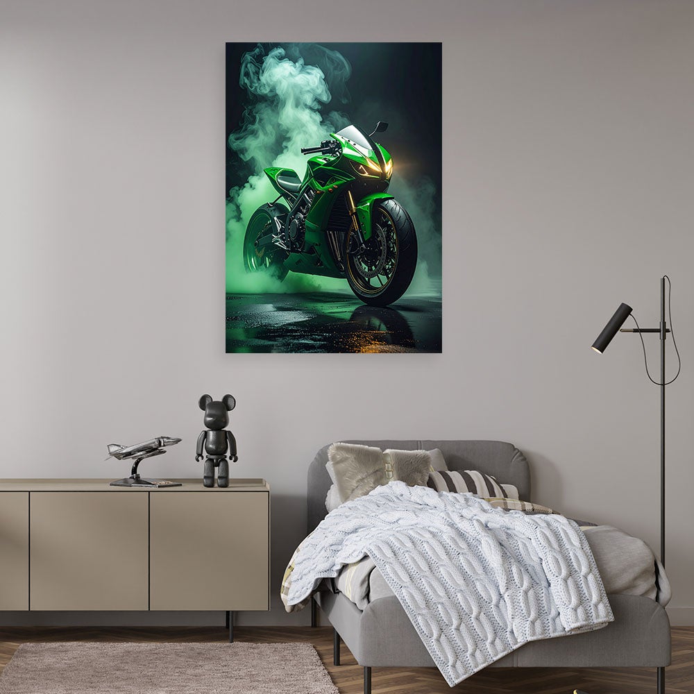 Obraz nowoczesny do pokoju młodzieżowego, Zielony Motocykl Motor Ścigacz 60x90 - 2