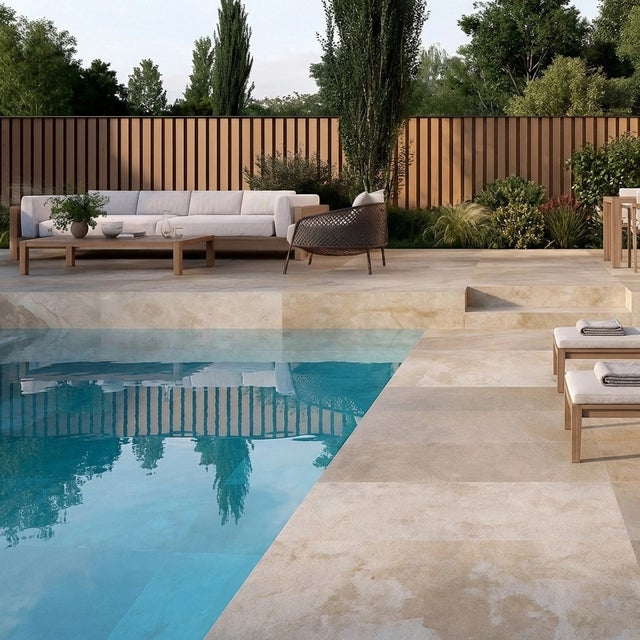 Carrelage sol extérieur / piscine effet Pierre de Bali Krabi beige R11 30x60 cm - Réflex Boutique