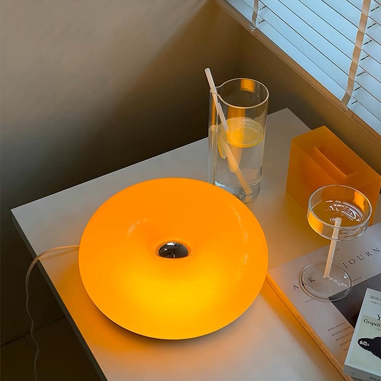 Lampe à poser, Lampe Donut Touch, Lampe d'ambiance rétro Bauhaus, Lampe de bureau LED, Lampe de chevet avec 3 modes d'éclairage, Orange - 4