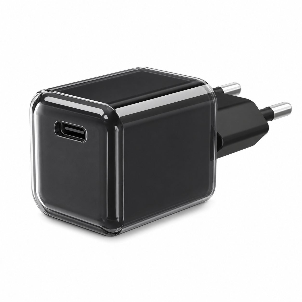 Incarcator Retea USB-C 30W Mini Ice Cube, Flippy, GaN Technology, Fast Charge, Carcasa Transparenta Bicolora, Standard European, Negru