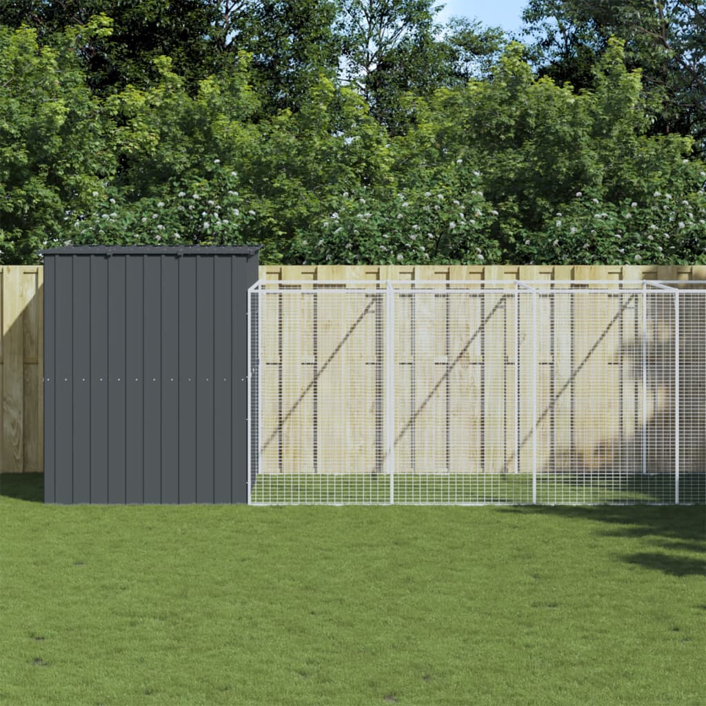 Buda dla psa, z wybiegiem, antracytowa, 214x661x181 cm, stal vidaXL