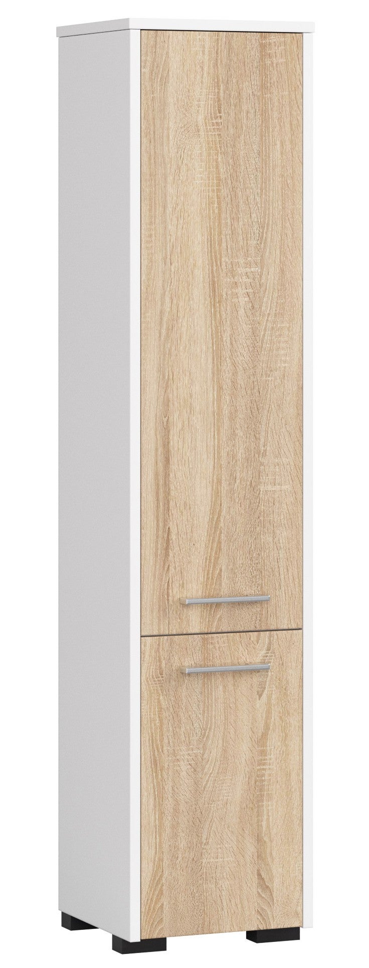 Słupek łazienkowy AKORD FIN Biały 30 cm 2 drzwi kolor Dąb Sonoma mat 5 półek 30x30x140 cm