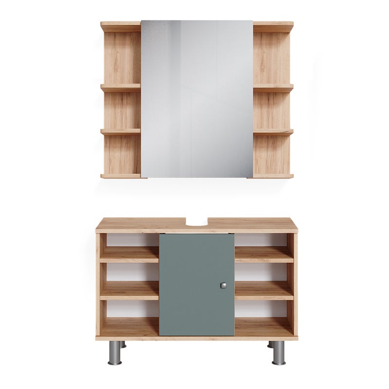 Vicco Zestaw mebli łazienkowych Fynn, Zielony, 2 części, szafka dolna 80 cm