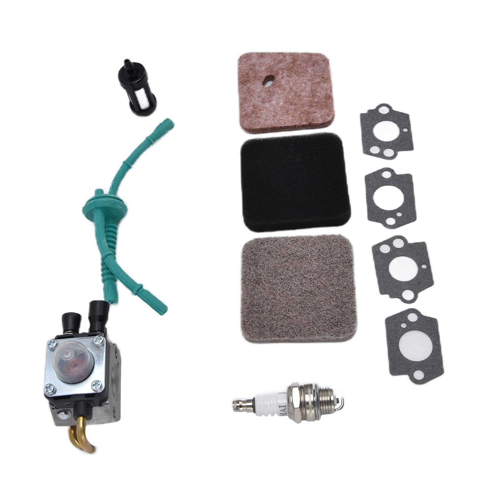 Kit Carburateur Filtre à Air + Filtre à Carburant + Bougie Compatible Stihl FS40 FS50 FS56 FS70 KM56