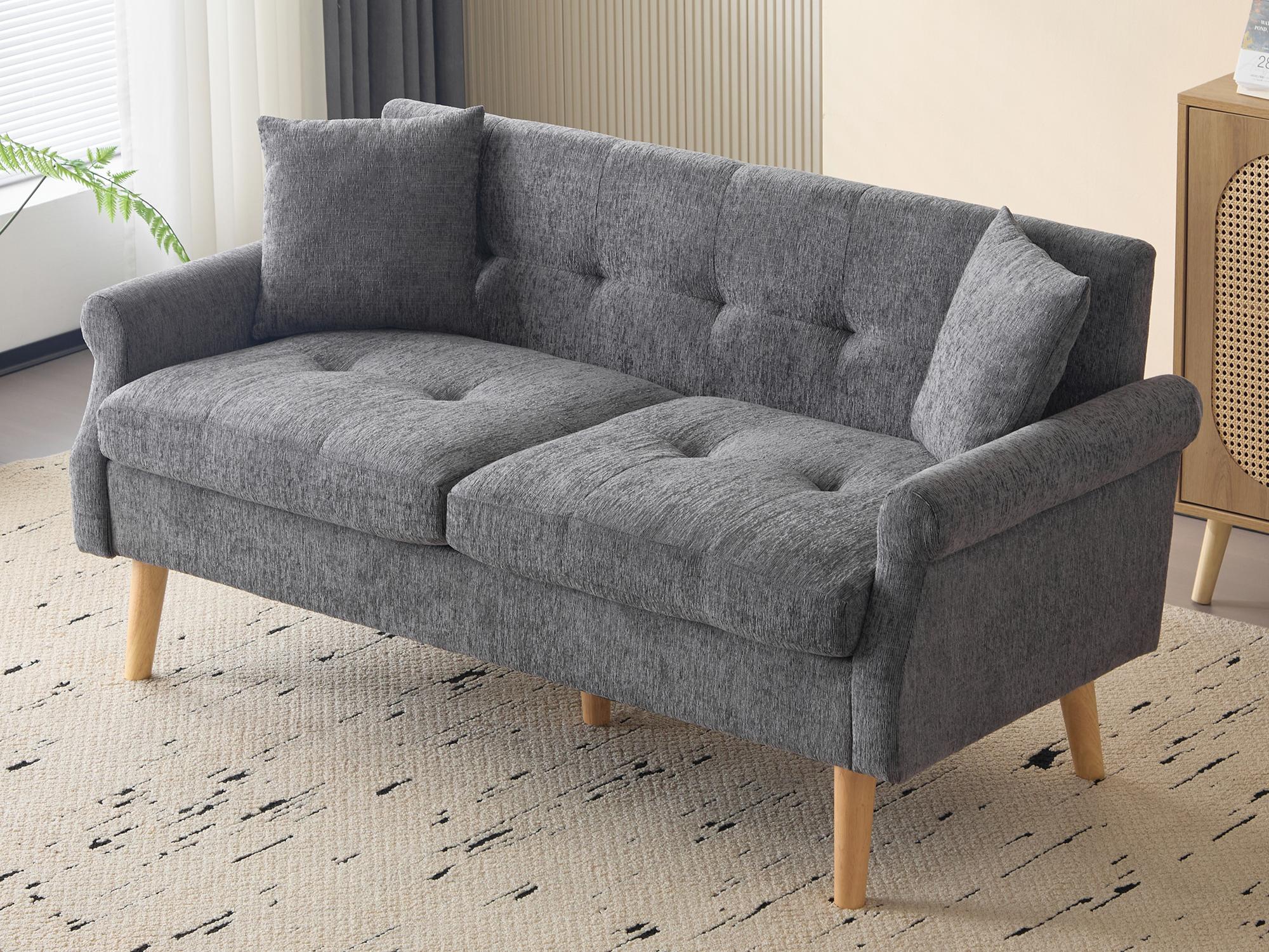 2-osobowa sofa tapicerowana szenilowa - 162 x 74 x 77 cm - szary