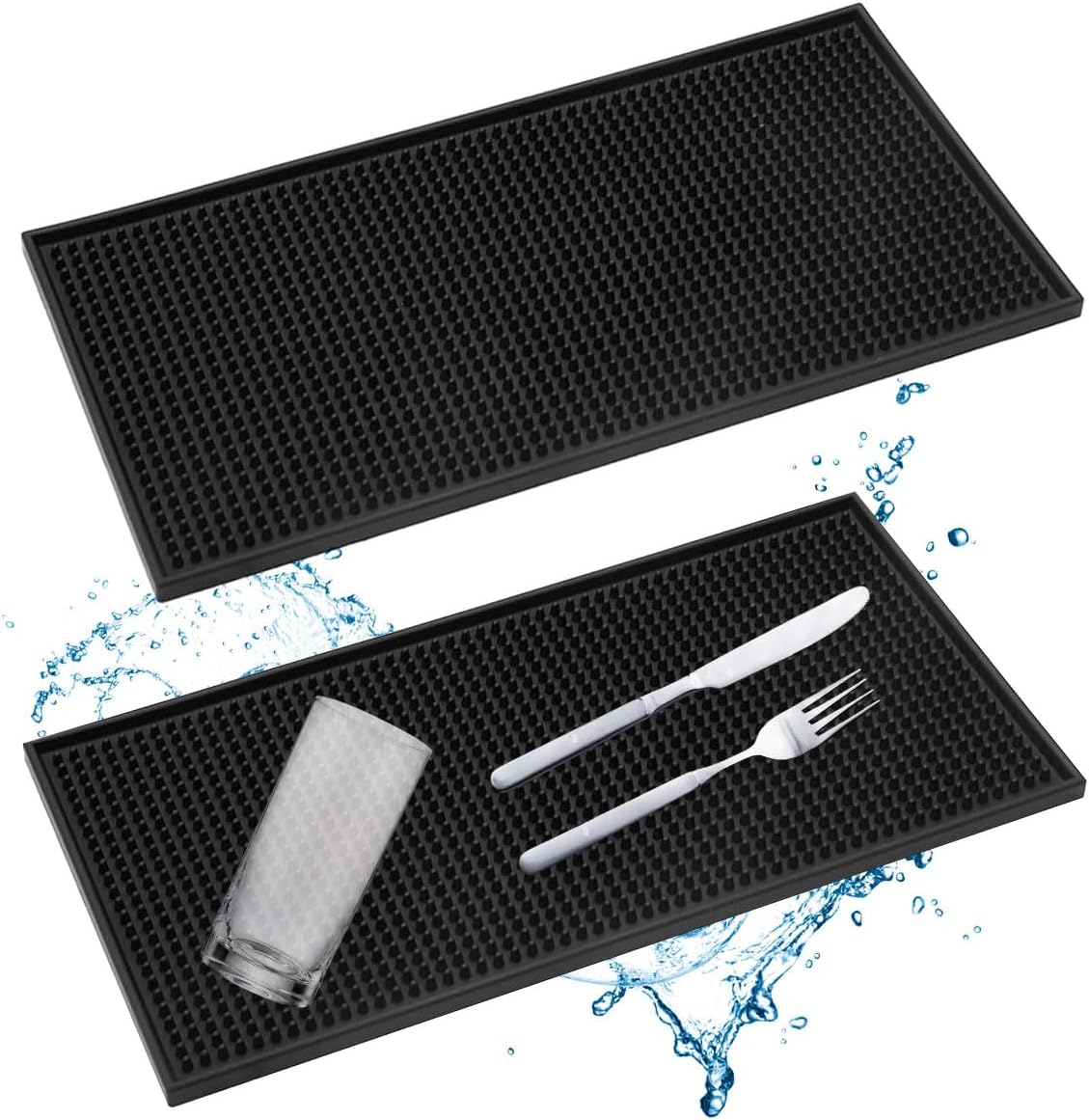 Zestaw 2 gumowych mat pod bar, 30 x 15 cm - Szybkoschnące - Do barów, kuchni, kawiarni, restauracji i na blaty - Czarne