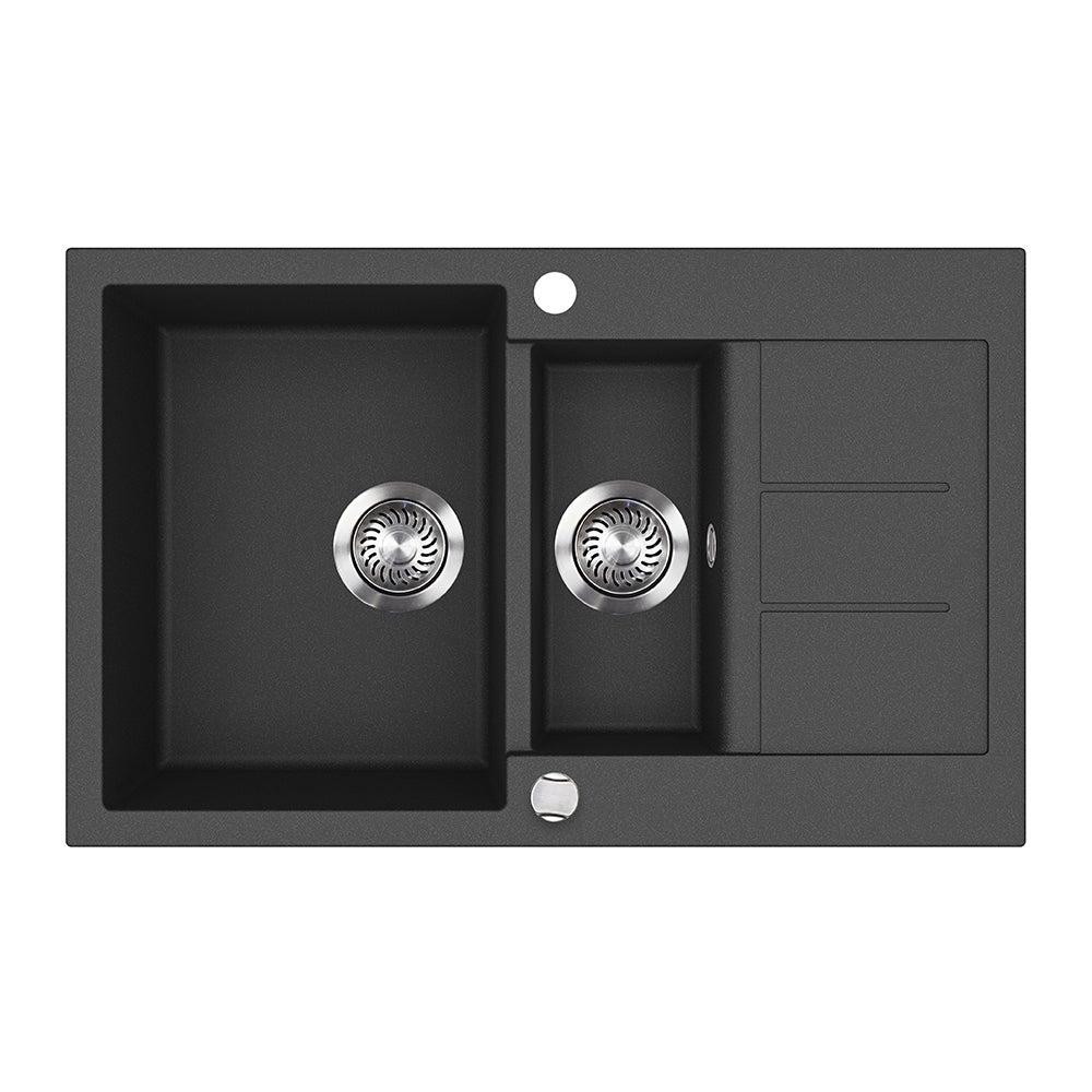 Bergström Evier Seattle, Noir, 80x50cm avec 2 éviers et espace de