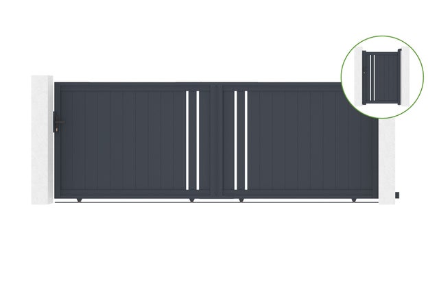 Portail coulissant 4m GIONA H.140cm alu + portillon GIONA H140 GRIS