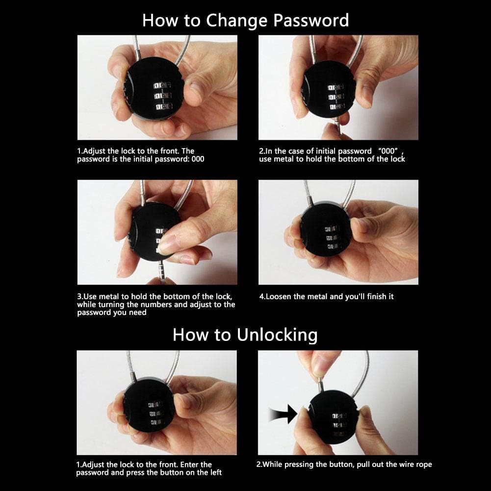 Lucchetto di sicurezza blu da 2 pezzi, lucchetto a combinazione, lucchetto da viaggio con cavo in acciaio, lucchetto per bagagli a 3 cifre per valig - 5