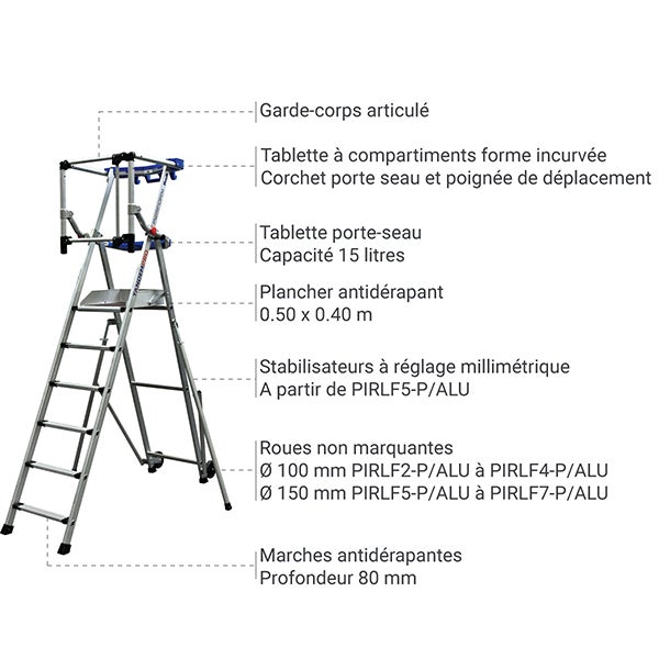 PIRL aluminium 5 marches - Hauteur max. de travail 3.45m - PIRLF6-P/ALU - 4