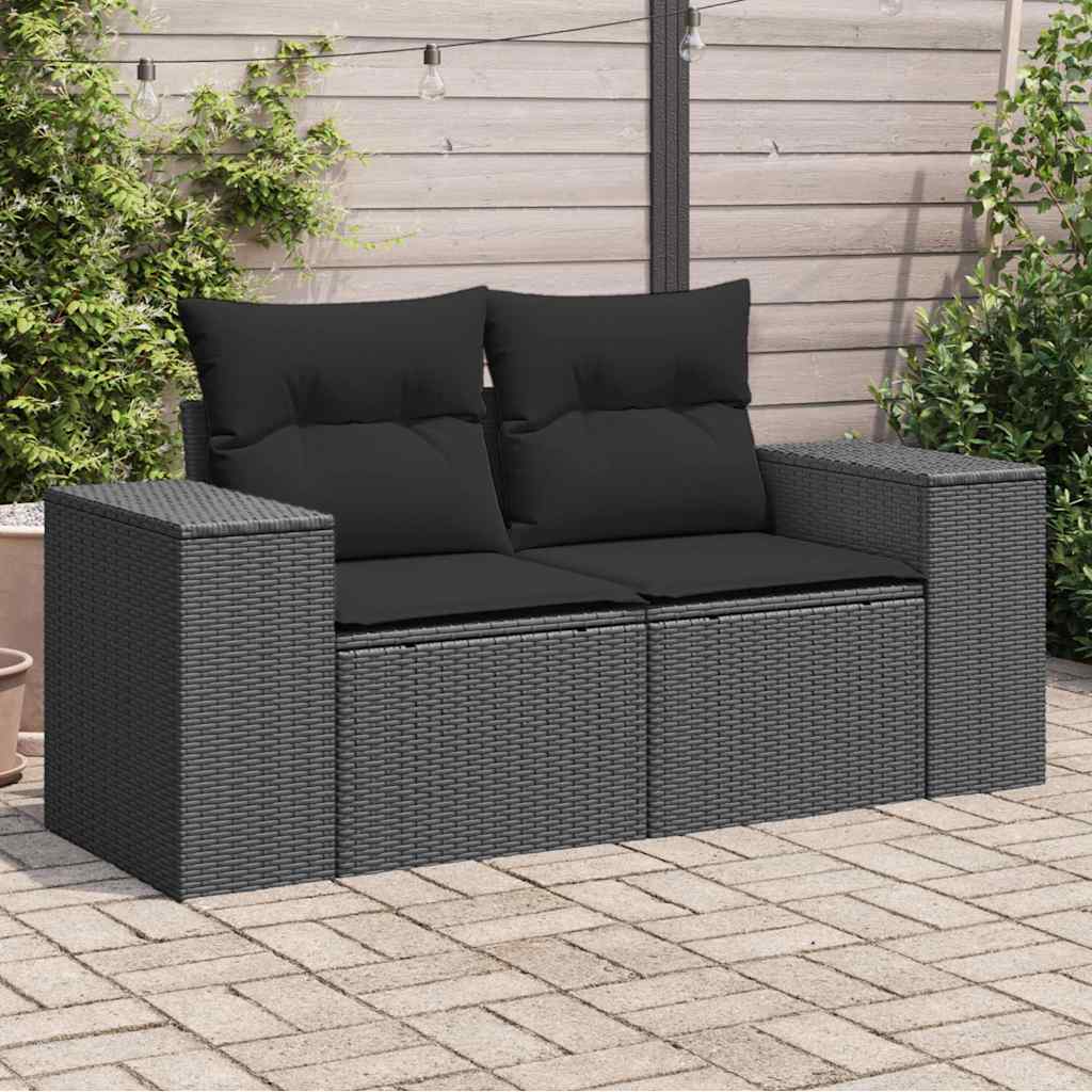 Sofa ogrodowa z poduszkami, 2-osobowa, czarna, z polirattanu vidaXL