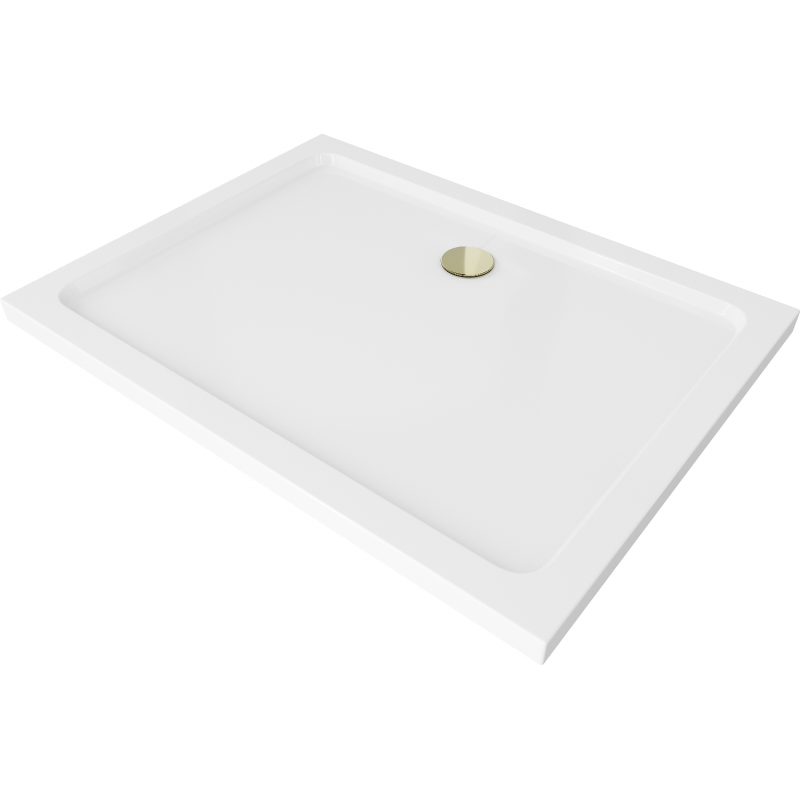 Mexen Flat brodzik prostokątny slim 100 x 80 cm, biały, syfon złoty - 40108010G