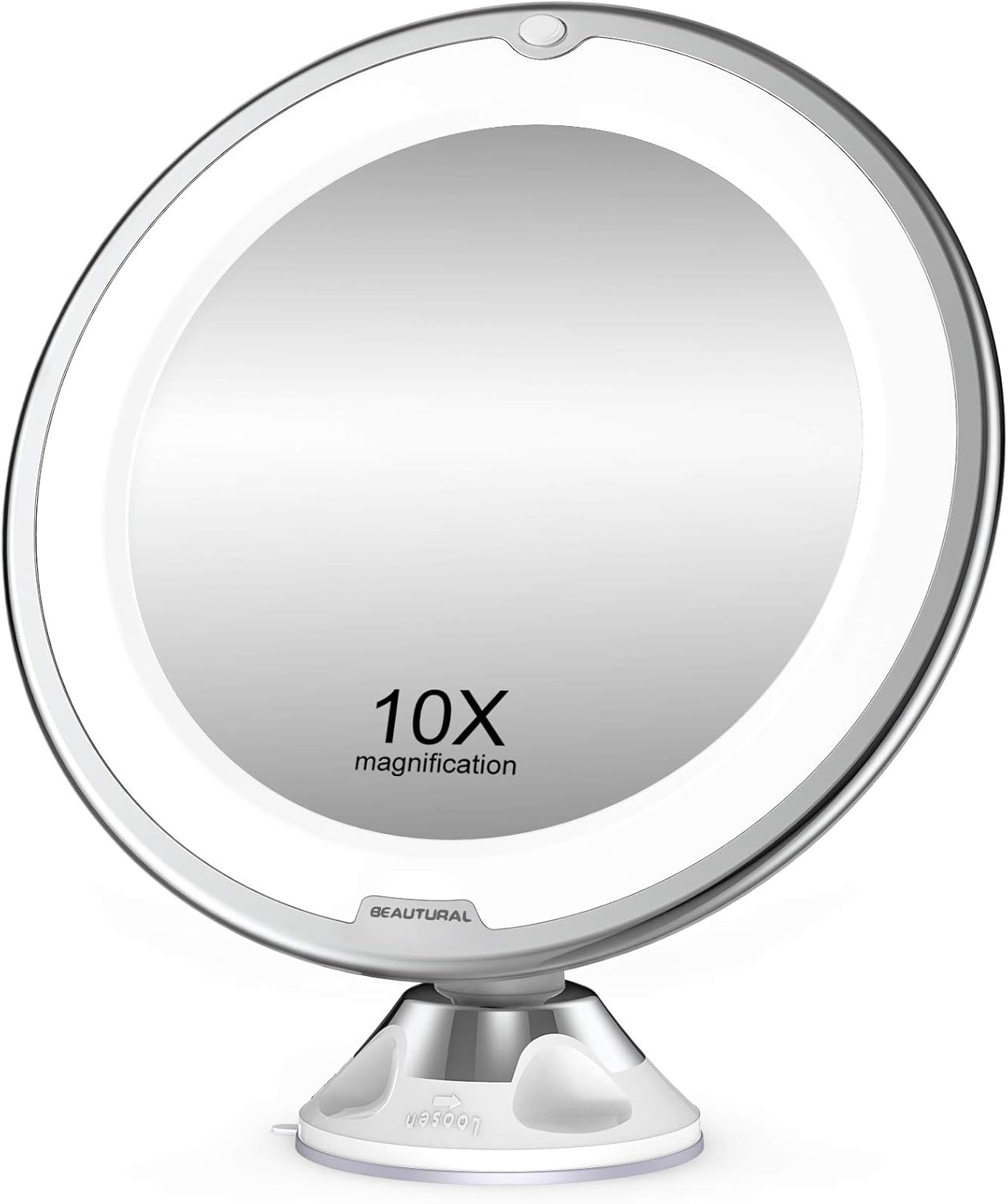 Lustro do makijażu powiększające 10x z diodami LED, 1 przegub kulowy z regulacją 360°, przenośne lustro kosmetyczne do łazienki, podróży