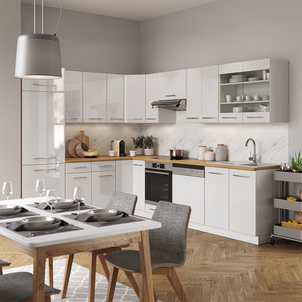 Vicco Cuisine en angle Fame-Line, Blanc Haute brillance/Blanc, 287 x 227 cm, PT Chêne - 7