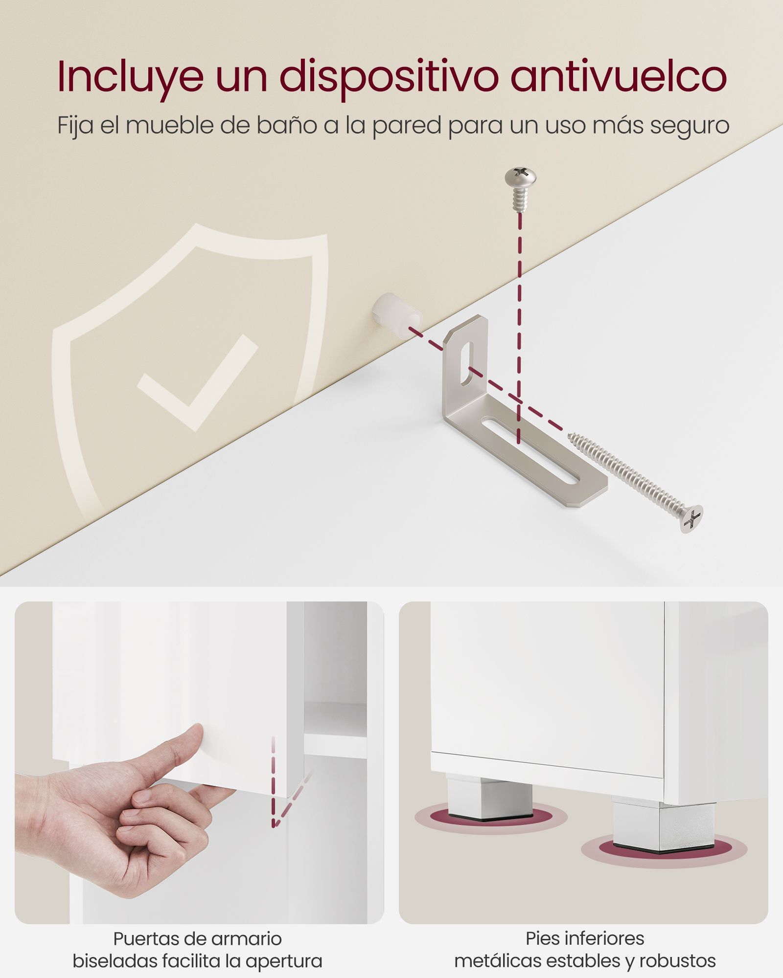 Mueble de baño con cajón y estantería, unidad de almacenamiento con compartimientos y estantes regulables, blanco - 5