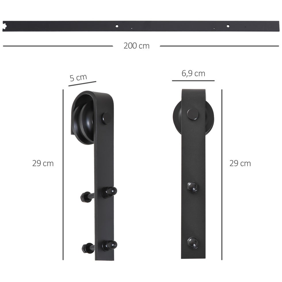 Kit d'Accessoires pour Porte Coulissante de Grange - 200x4x0.6cm - Couleur Noir - 2