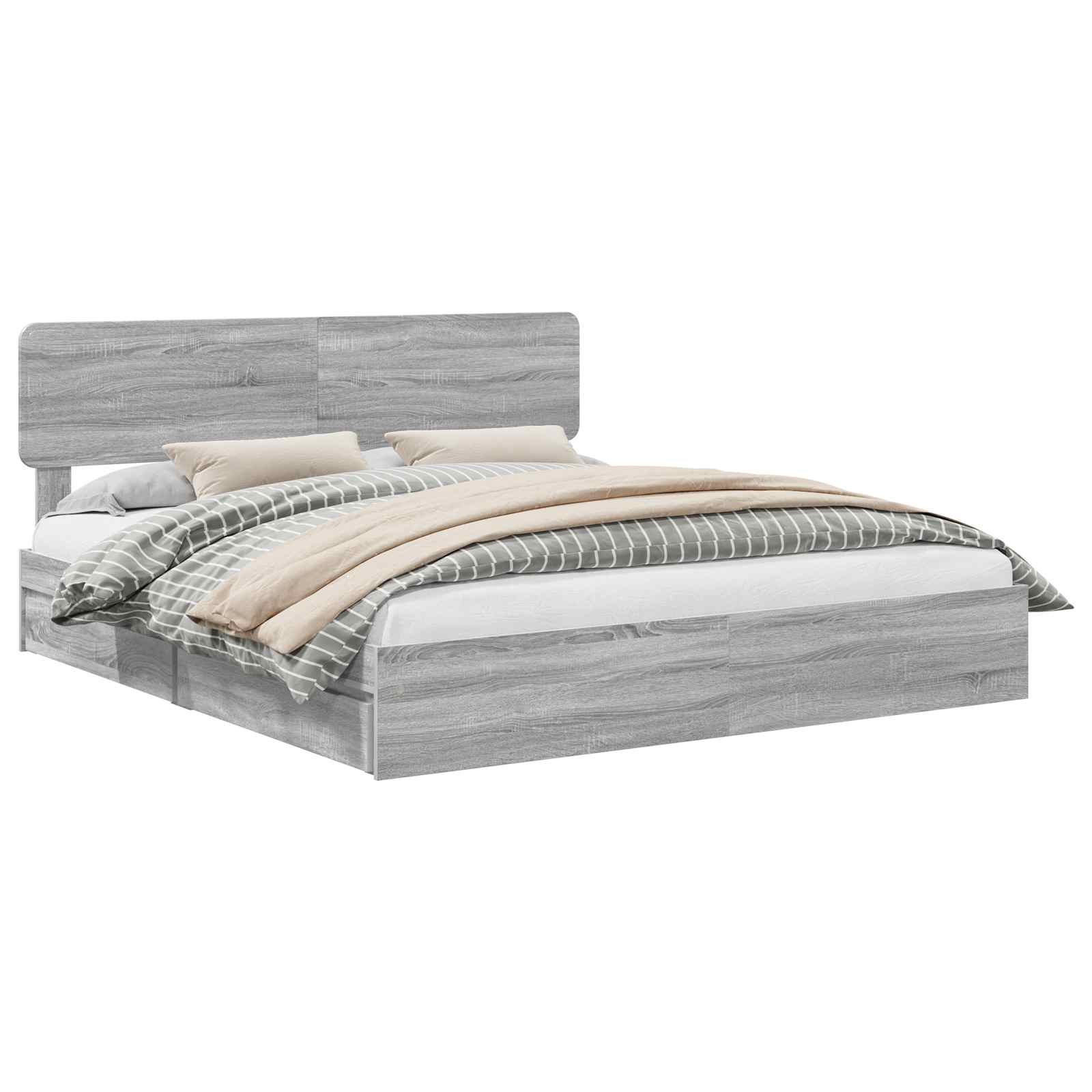 Lit de rangement gris 180 x 200 cm en panneau de bois - 2