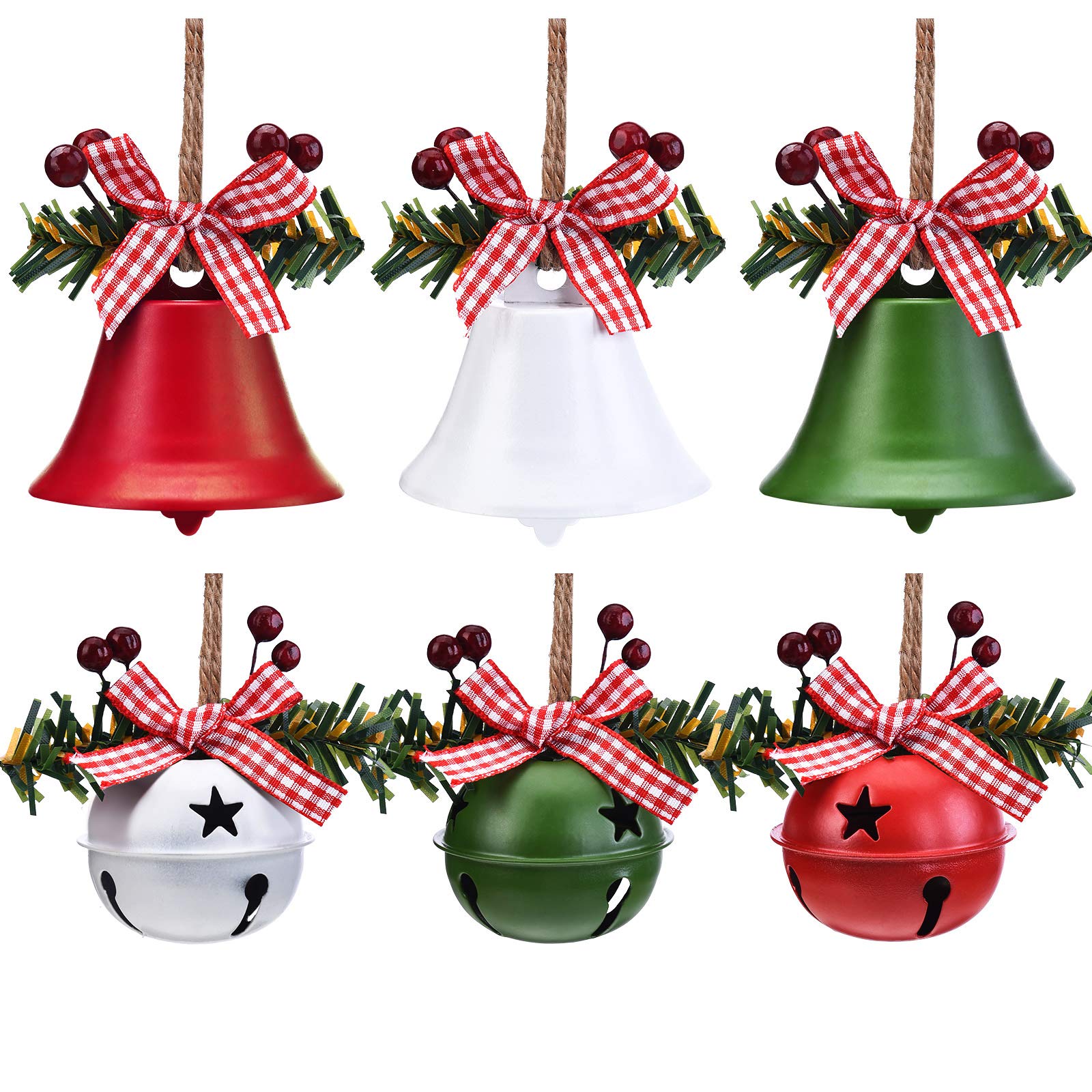 Cloches de noël , décorations suspendues pour arbre de noël, cloches surdimensionnées avec découpes en étoiles, 6 pièces - 6