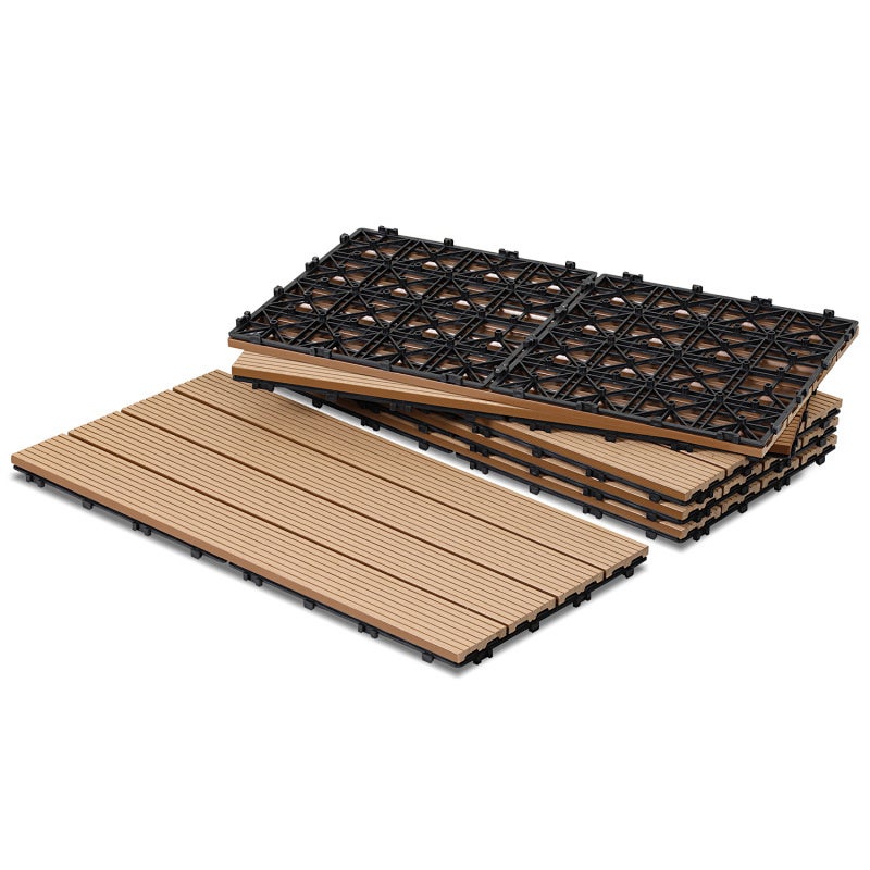 Zestaw 18 płytek tarasowych WPC z drewna tekowego – wymiary 30 × 60 cm, 4 listwy, pokrycie zewnętrzne, 3 m²