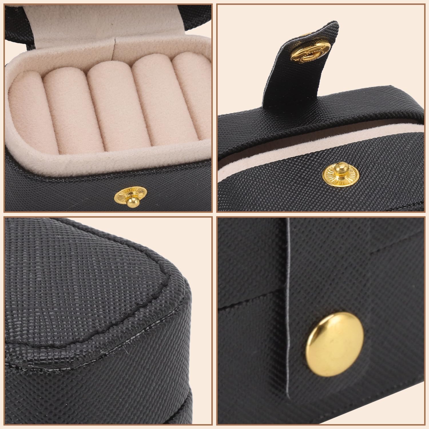 Boîte à Bagues, 6.5 x 3.9 x 4.7 cm Mini Boîte en Cuir Pu de Rangement pour Bagues, Noir Petite Boîte de Rangement Portable, Boucles D'oreilles - 6