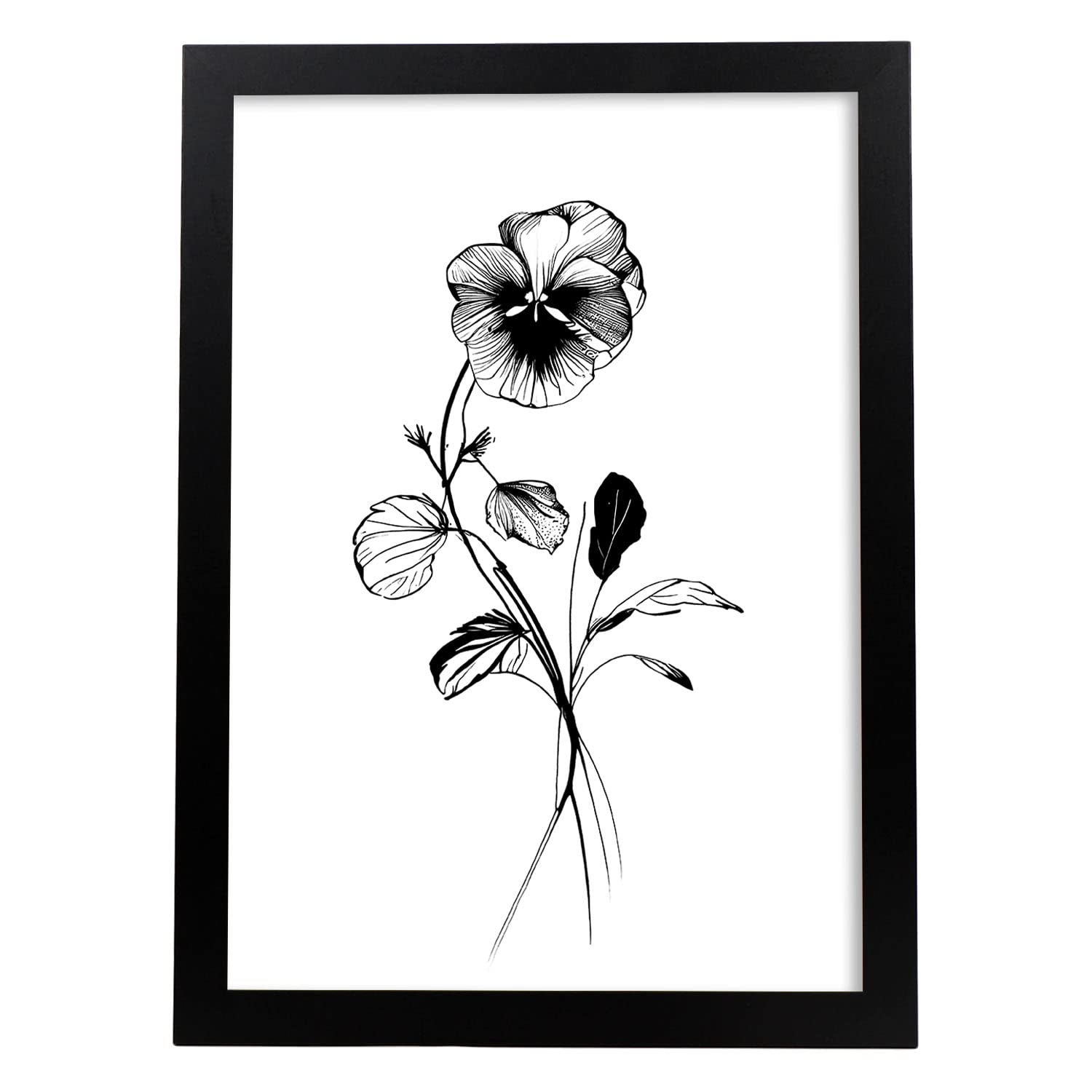 Nacnic Camélia Illustration D'affiche Botanique De Fleur Noire Et Blanche Affiche Art Mural Nordique Pour Modele 3 A3 Avec Cadre Noir 87699982