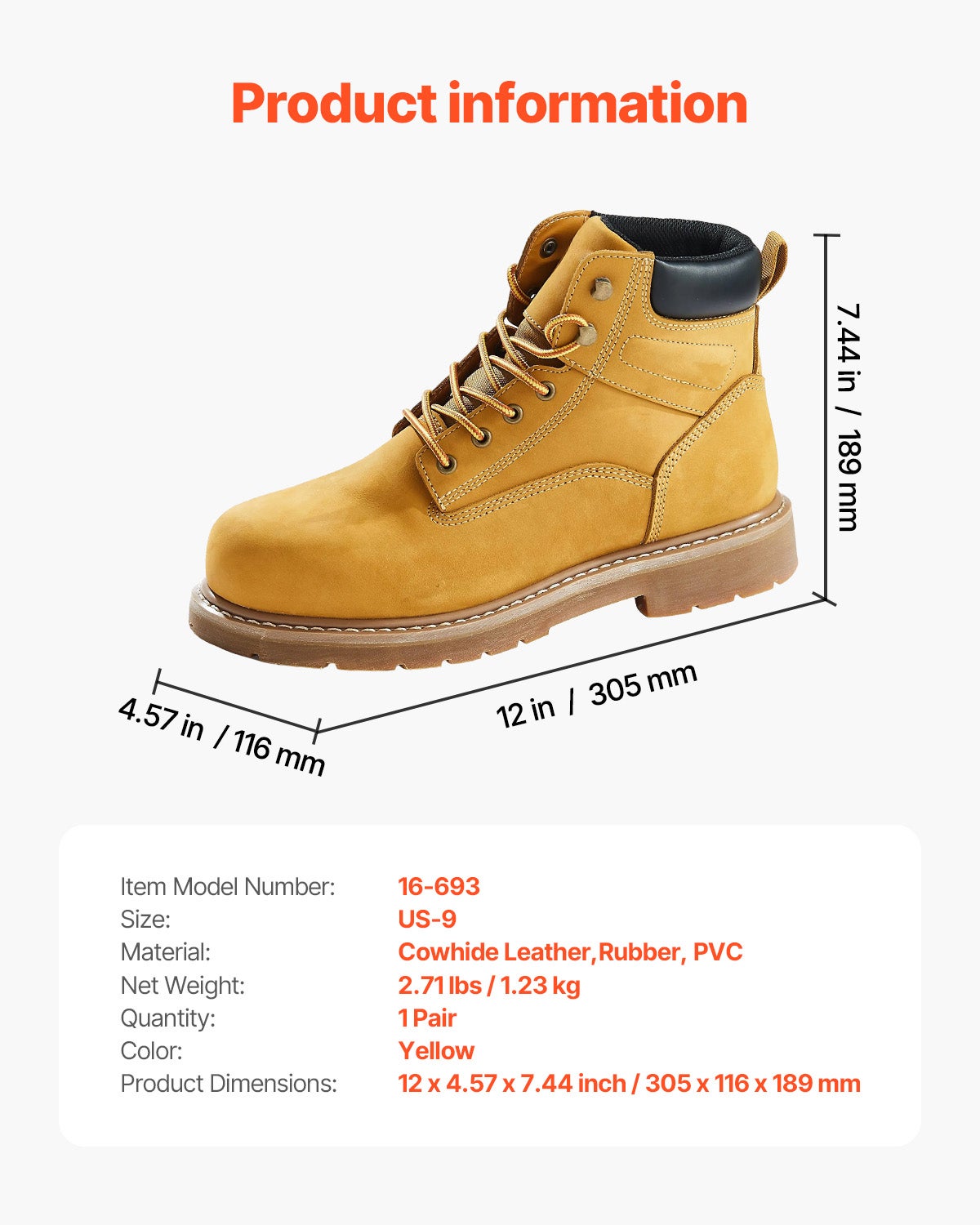 Bottes travail embout acier,taille SucceBuy 40,imperméables,antidérapantes,semelle légère,respirantes,marron/jaune - 9