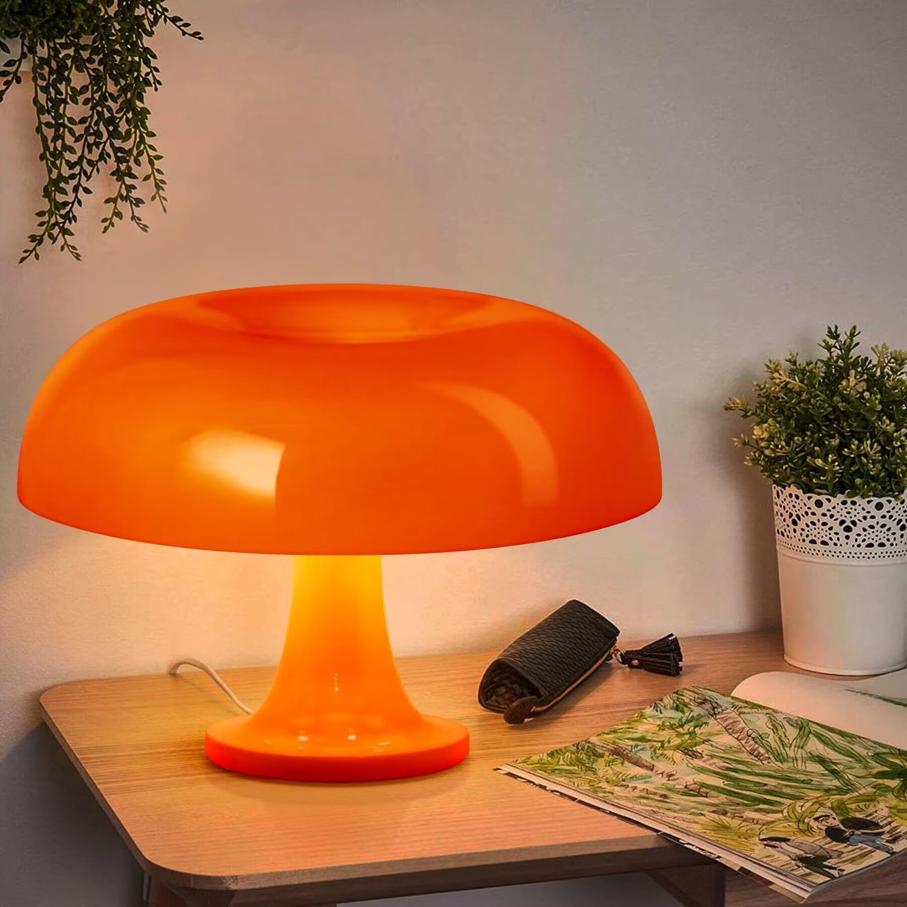 Lampe de table LED, lampe de table champignon orange, lampe de chevet champignon LED, lampe de bureau esthétique, 3 températures de couleur - 6