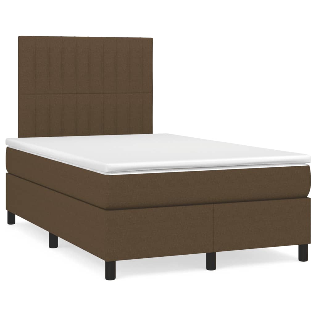 Cama box spring con colchón y led tela marrón oscuro 120x190 cm