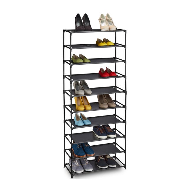 Étagère à Chaussures Relaxdays 4 Niveaux Tissu – 12 Paires – Système Emboîtement Modulable – Rangement Entrée Noir 68x62x28 Cm