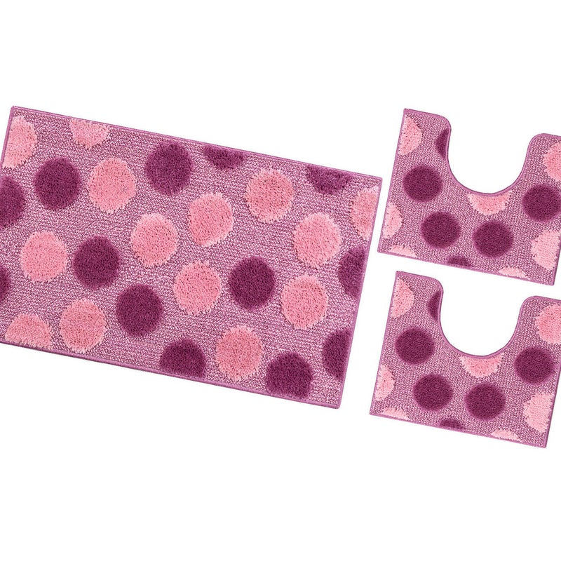 Zestaw 3 Kropki Fioletowe Dywaników łazienkowych Girowater Miękki Chłonny Antypoślizgowy