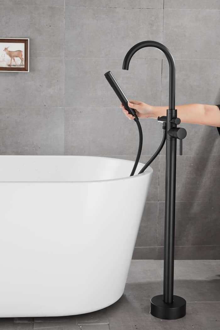 Valaz Robinet de baignoire autoportant rond noir mat - Série Ebro - 7