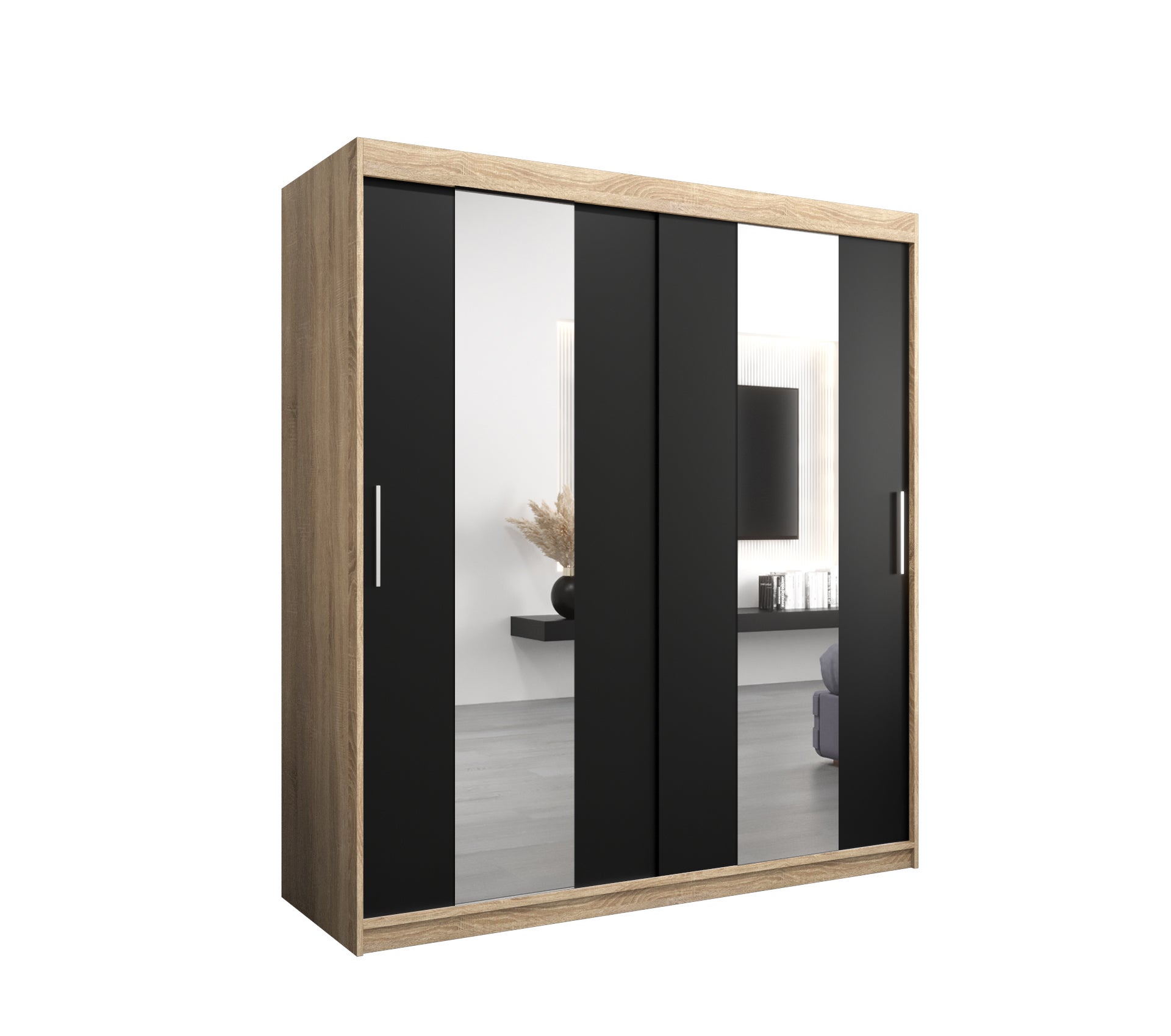 Szafa przesuwna garderoba POLE 180 x 62 x 200 cm Sonoma + Czarny - Abiks Meble