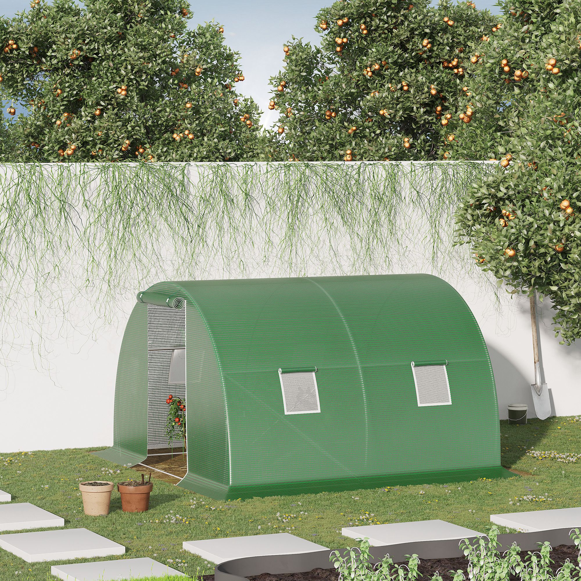 Serra a tunnel in pe con 6 finestre e tubi in ferro bianca Outsunny | Maisons du Monde