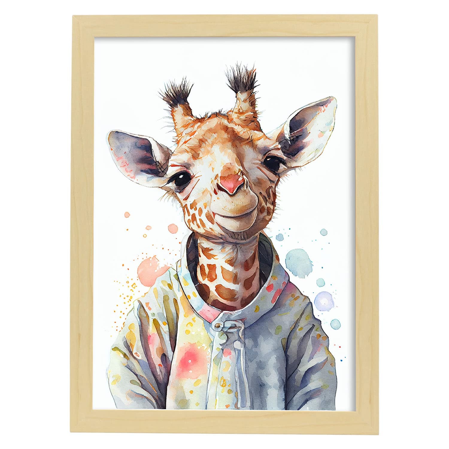 Nacnic poster de jirafa en estilo acuarela ilustraciones infantiles a todo color de animalitos bebé sobre fondo blanco a3 marcos madera