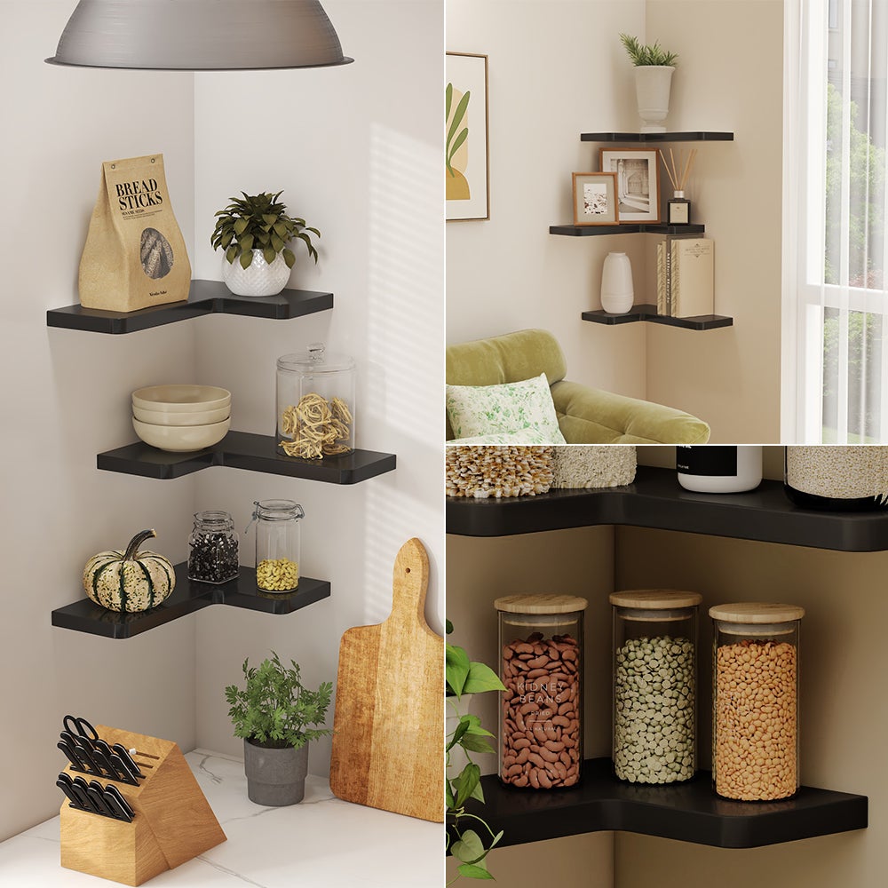 Vicco Étagère dangle Curva, Noir, 40.5x2.5cm Lot de 3 - 4