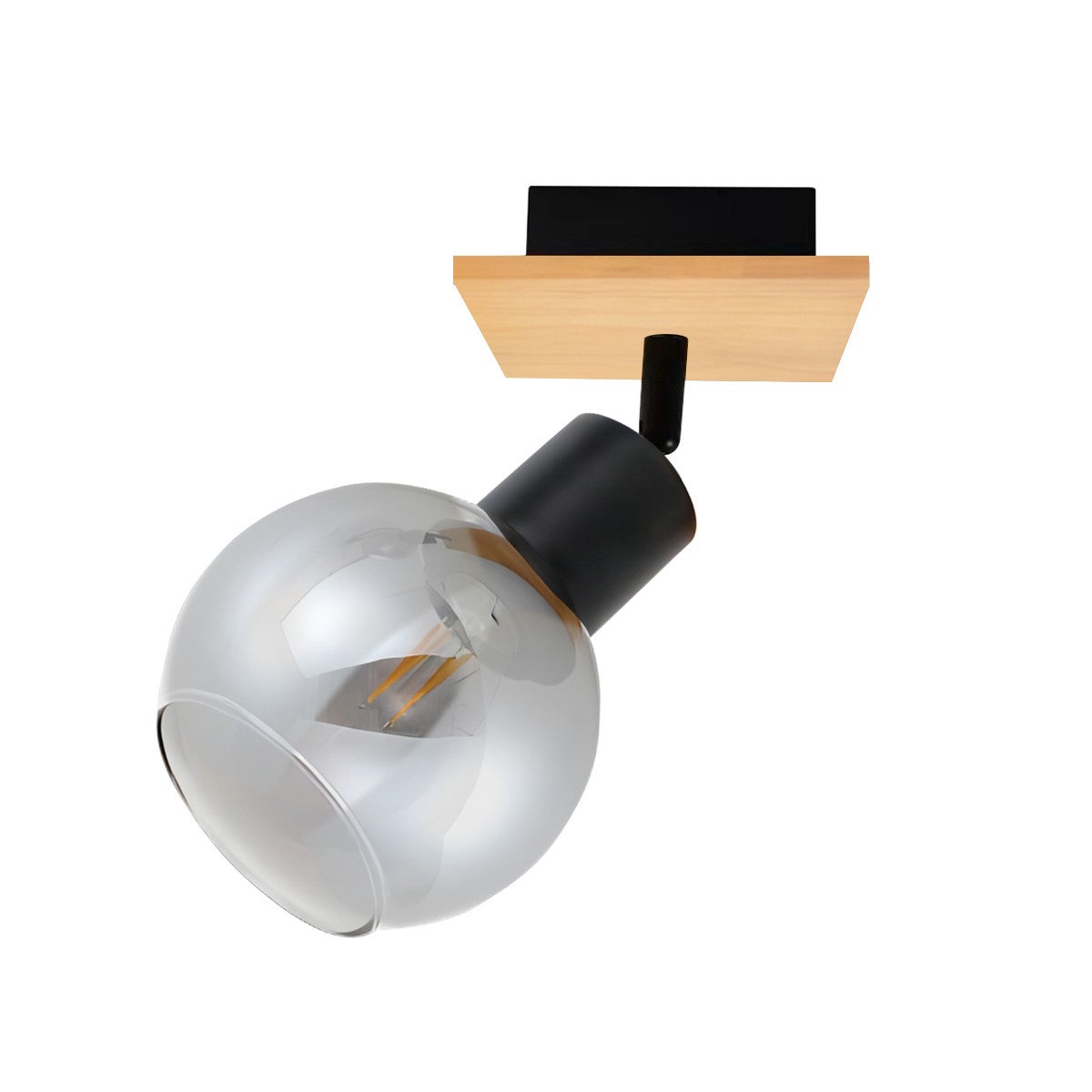 Lampa sufitowa wisząca Barel czarna-jasne drewno-dymiona 1xE27x25W wym: 22 x 12 x 21 cm szkło Italux