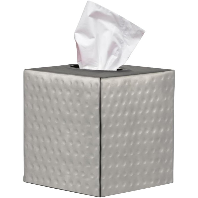 Zestaw 1 szt., 12,7" dł. x 12,7" szer. x 13,3" wys., wieczko pudełka na chusteczki, kolor szampana, ręcznie kute, metal, kwadratowy uch