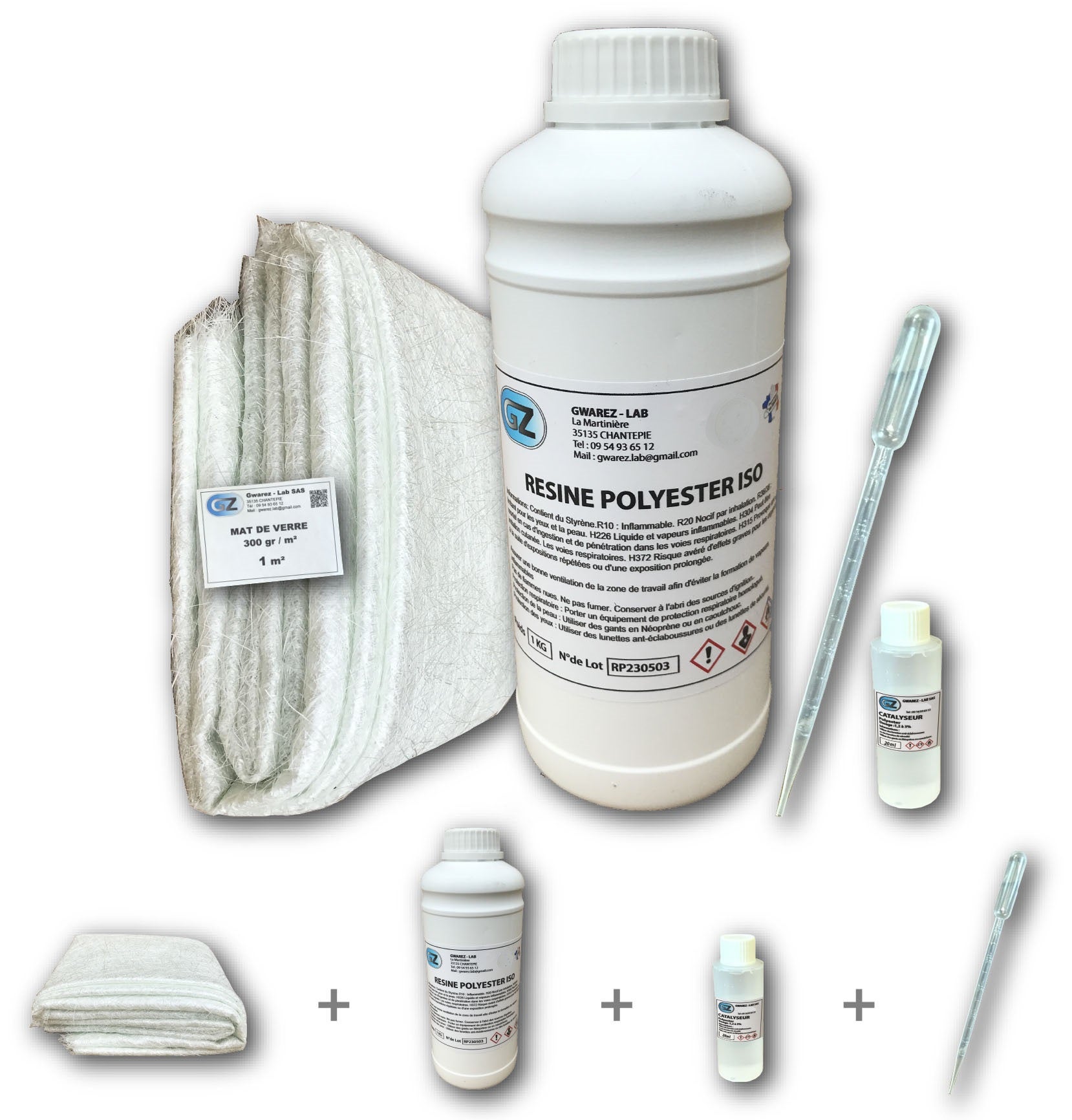Résine Polyester iso 1 Kg + 1 m² tissu de verre 300 gr/m² + Catalyseur ...
