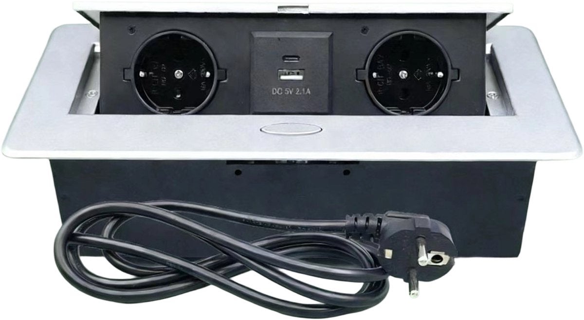Prelungitor încastrat pentru birou și bucătărie, prelungitor retractabil cu încărcare rapidă USB și tip C, prelungitor de masă cu design ascuns