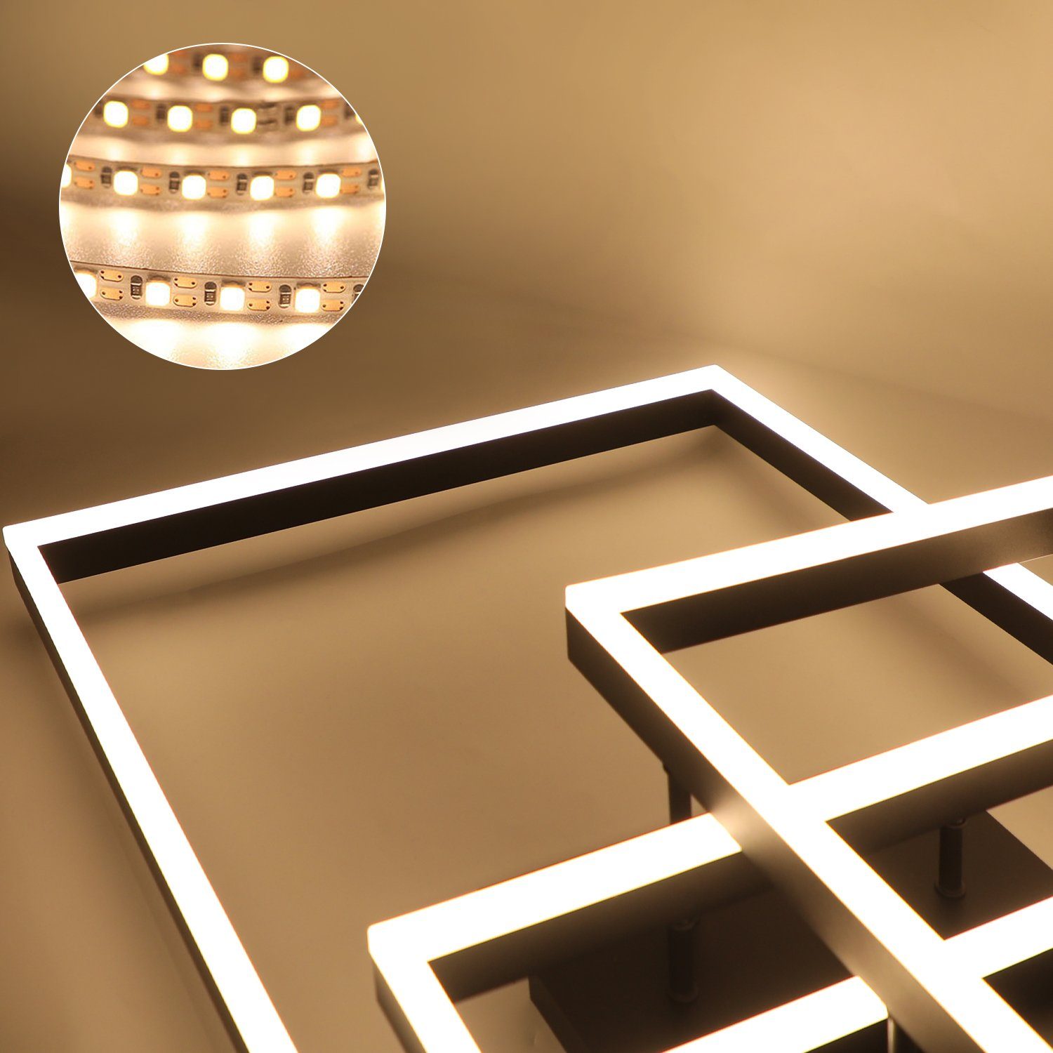 NETTLIFE Plafonnier LED Lampe de Salon Noir Dimmable avec Télécommande 84 W Lampe de Chambre Moderne pour Cuisine Couloir Bureau Salle à Manger - 7