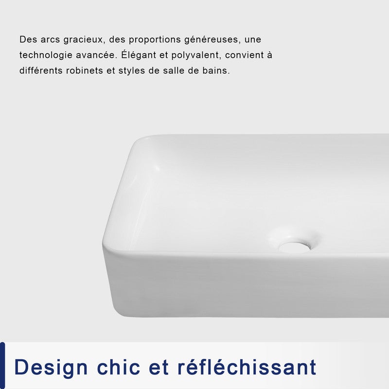 Vasque à poser rectangulaire en céramique blanche 50,5 x 34 x 11 cm – Pour salle de bain – DeerValley - 4