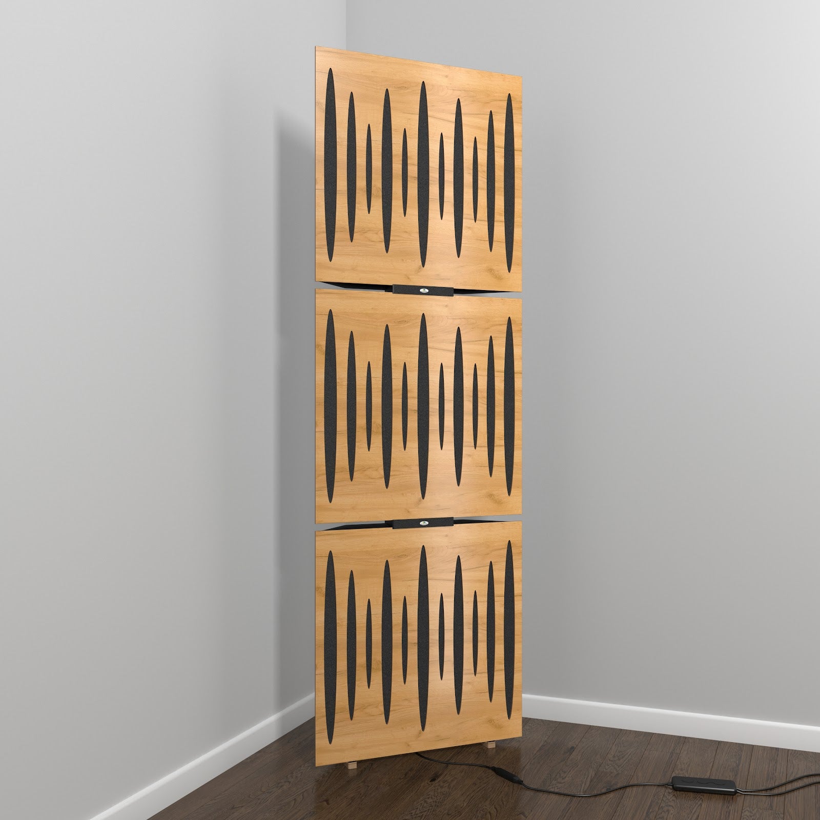 Lot de 3 Pièges à basses PULSE avec support de sol et rétroéclairage LED 150x50x10 cm -MDF perforé laminé et mousse acoustique -Chêne - 2
