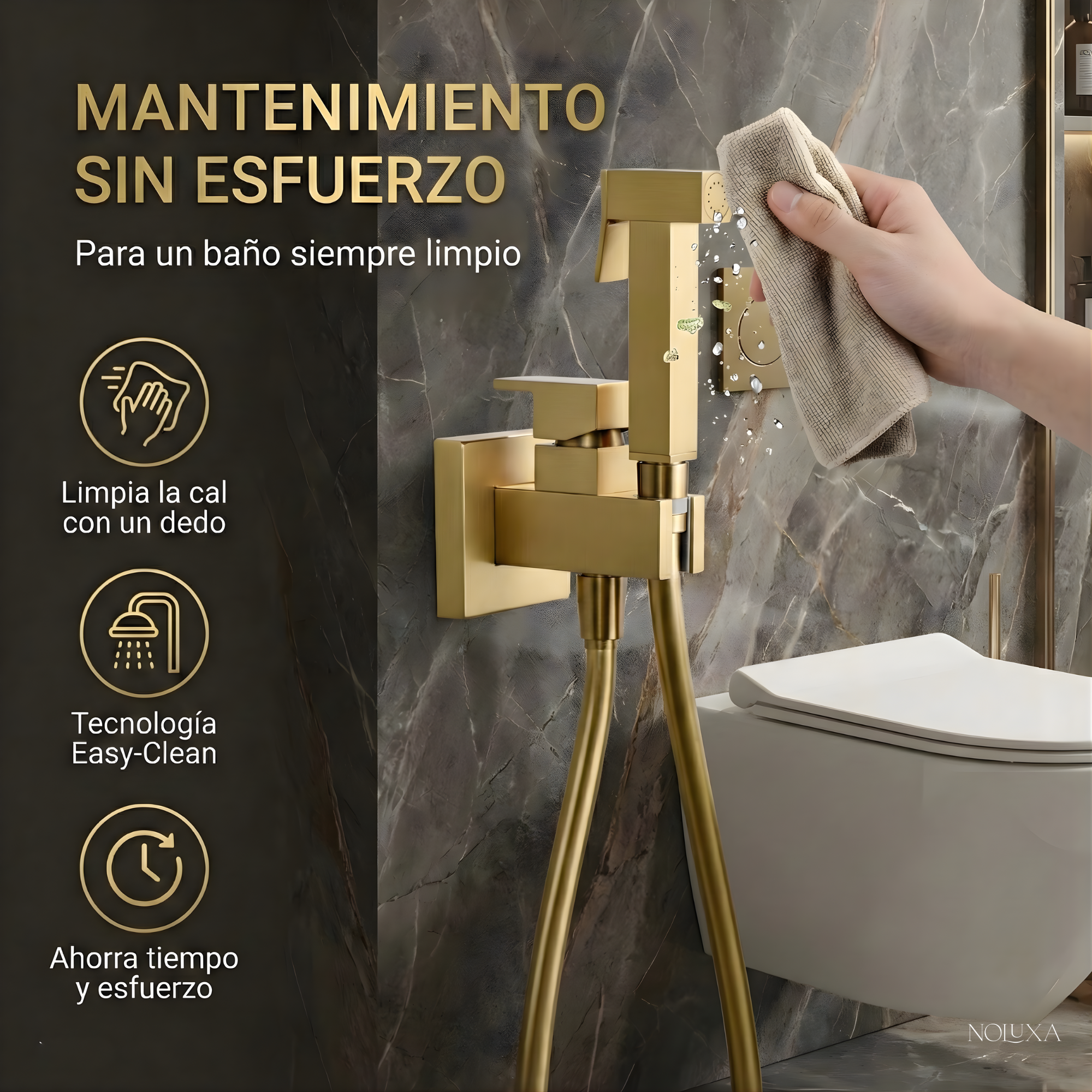 IMEX - Ducha Bidet Agua Fría y Caliente | Grifo Bidet Empotrado para WC Oro Cepillado | Grifería Sustituto de Bidé | Serie Irlanda | Color Dorado - 3