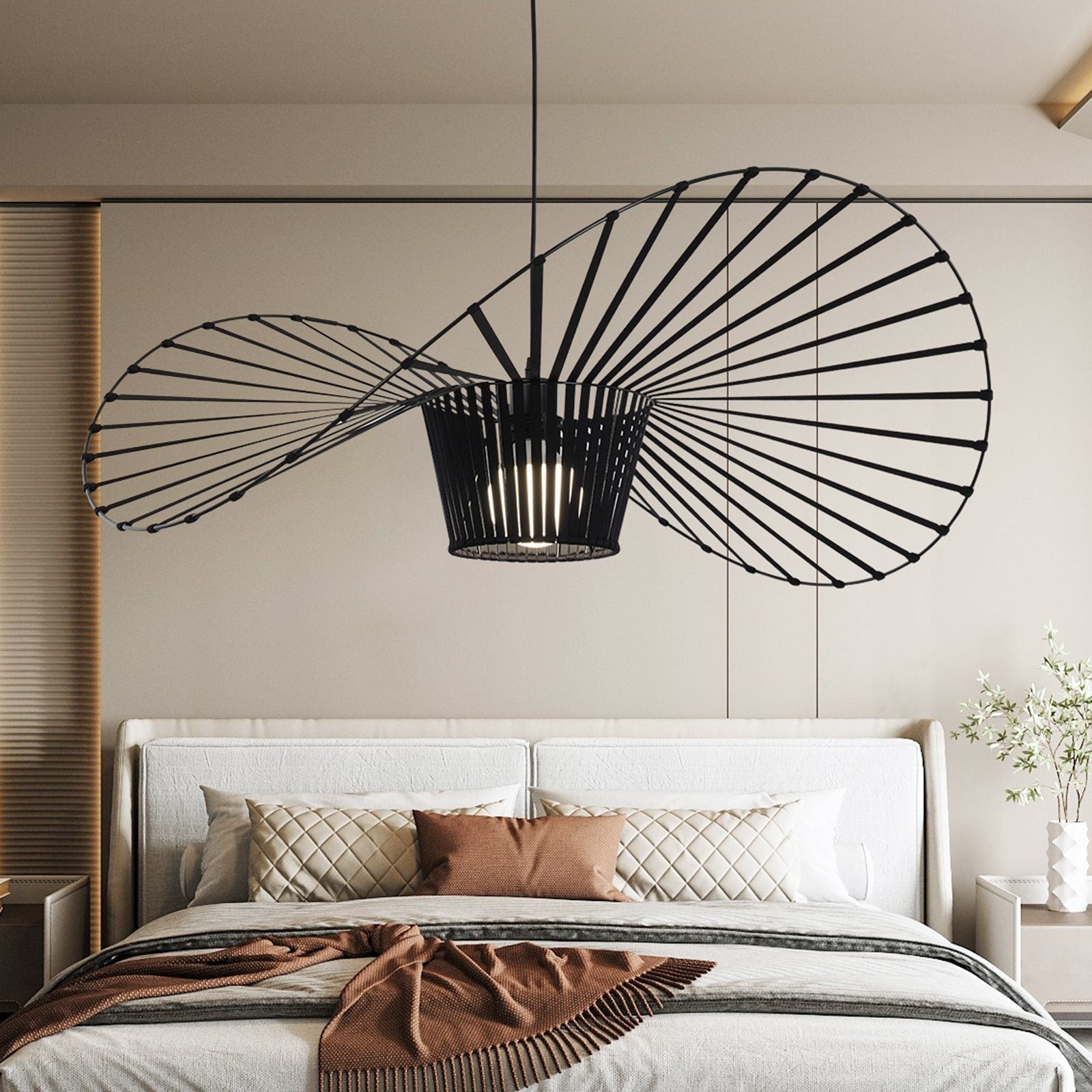 ZMH Lampa wisząca nowoczesny design, czarny żyrandol średnica trzonka E27 140 cm poliwęglan maksymalna moc 40 W nadaje się do salonu bez żarówki