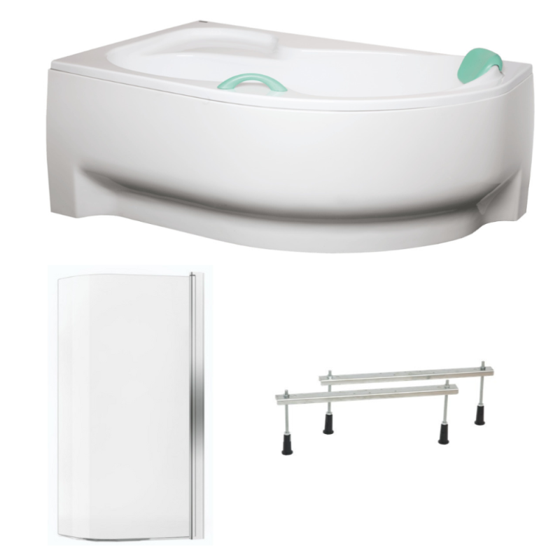 160x100 cm Fortuna Plus baignoire d'angle en acrylique, droite + tablier + pare-baignoire + pieds, blanc (FO1600PPLUS-SETP1) - 4
