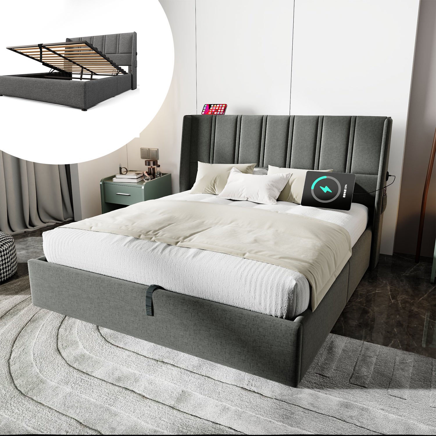 Lit Double Rembourré 140x200cm Lit Enfant Lit Princesse Lit Capitonné PU Avec Tête De Lit Couronne Lumière LED Et 2 Tiroirs - Rose - Maison