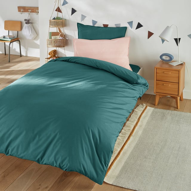 Housse couette enfant percale coton bio Scenario - Emeraude - 140 x 200 cm