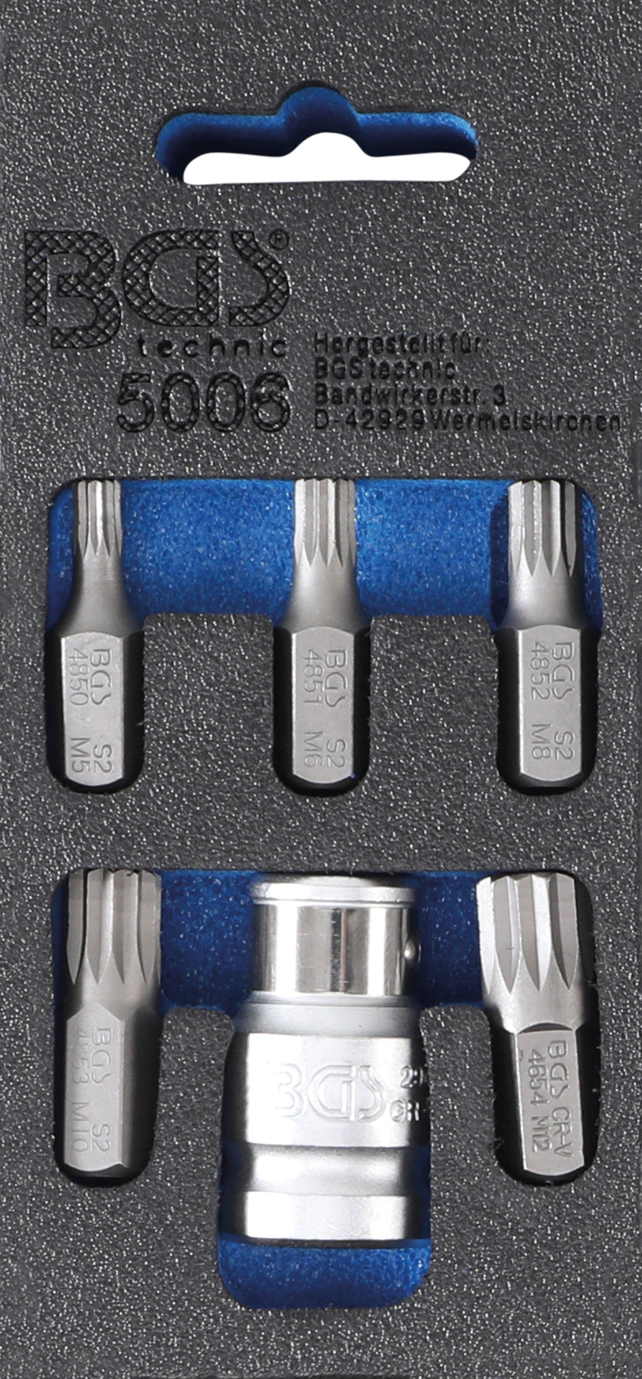 Zestaw bitów do wkrętarki BGS, napęd zewnętrzny sześciokątny 10 mm (3/8") wewnętrzny wieloząb (do XZN) 6-częściowy - 5006