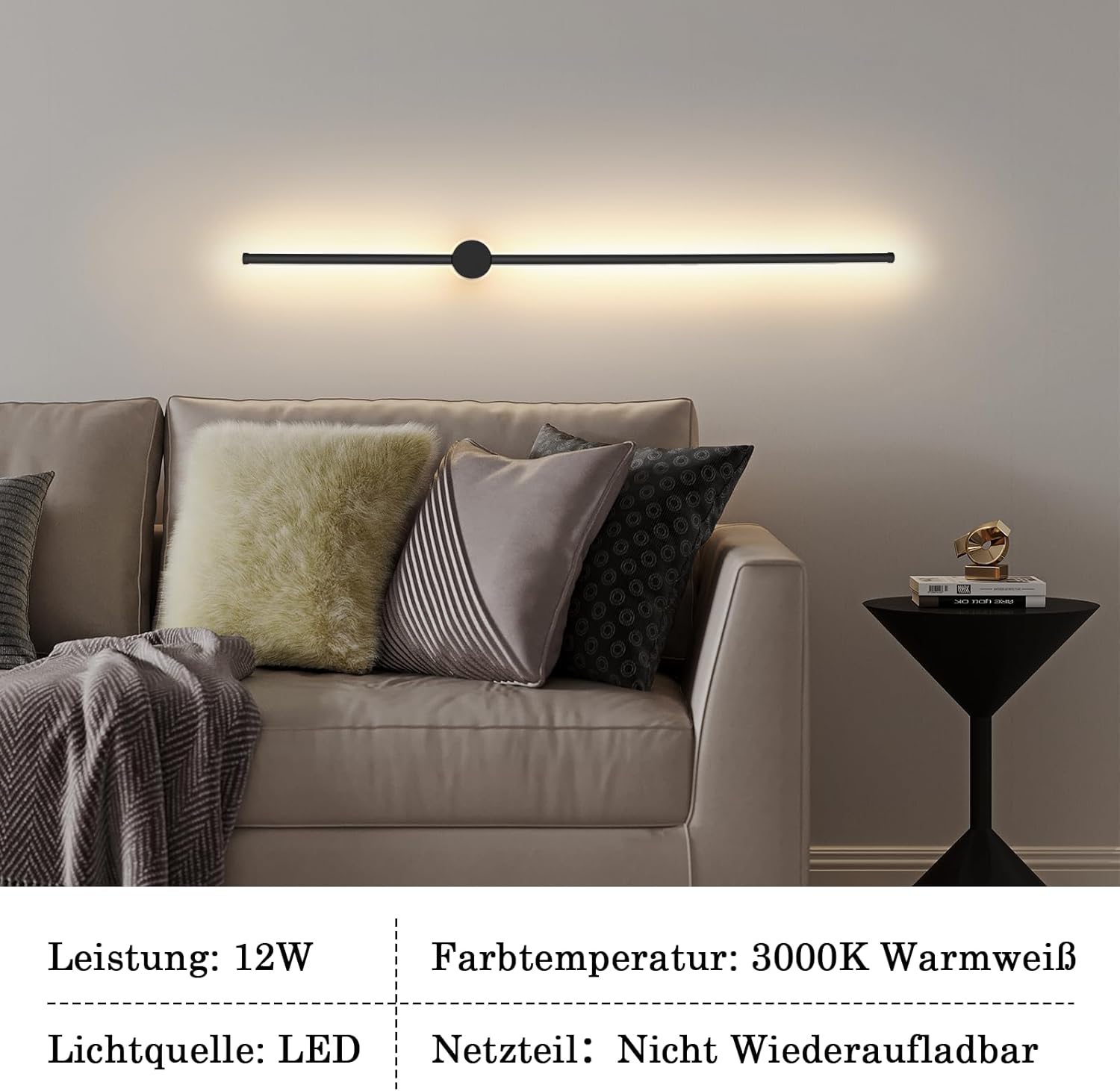 NETTLIFE Kinkiet LED 100cm Czarny, Nowoczesna Lampa Ścienna 3000K Ciepła Biel, Oświetlenie Pośrednie do Salonu Sypialni Przedpokoju Schodów Kuchni - 2